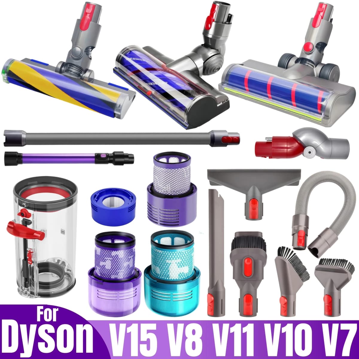 For Dyson V15 V11 V8 V7 V10 Vacuum Attachment Brush Head HEPA Filters Replacement Parts Bin Bust Extension Wand Quick Release