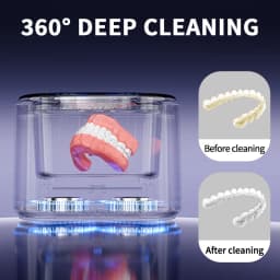 Ultrasonic Cleaner for Dentures Retainer Braces Jewelry - Portable 45kHz USB Dental Pod with UV, Travel Case, Gift for Men Women