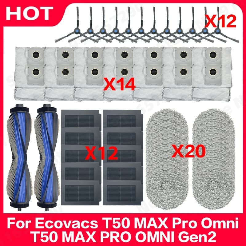 For ( Ecovacs T50 MAX Pro Omni / T50 MAX PRO OMNI Gen2 ) Parts Main Roller Side Brush Filter Mop Cloth Dust Bag Accessories