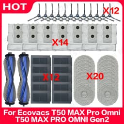 For ( Ecovacs T50 MAX Pro Omni / T50 MAX PRO OMNI Gen2 ) Parts Main Roller Side Brush Filter Mop Cloth Dust Bag Accessories