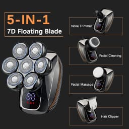 Floating 7-Blade 5-in-1 Electric Shaver For Men Rechargeable Nose Hair Trimmer Facial Cleaning Massager Bald Head Beard Razor