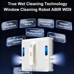 Robot Window Vacuum Cleaner ABIR WD9,4-Way Water Spray, Laser Sensor,9000PA Suction, Low Nosise,Wet Dry Scrape & Wipe in One