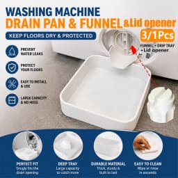 1/3 Pack, Heavy Duty Washing Machine Leak Drain Tray with Spare Funnel & Opener, Floor Water Protection Pan for Laundry Bathroom