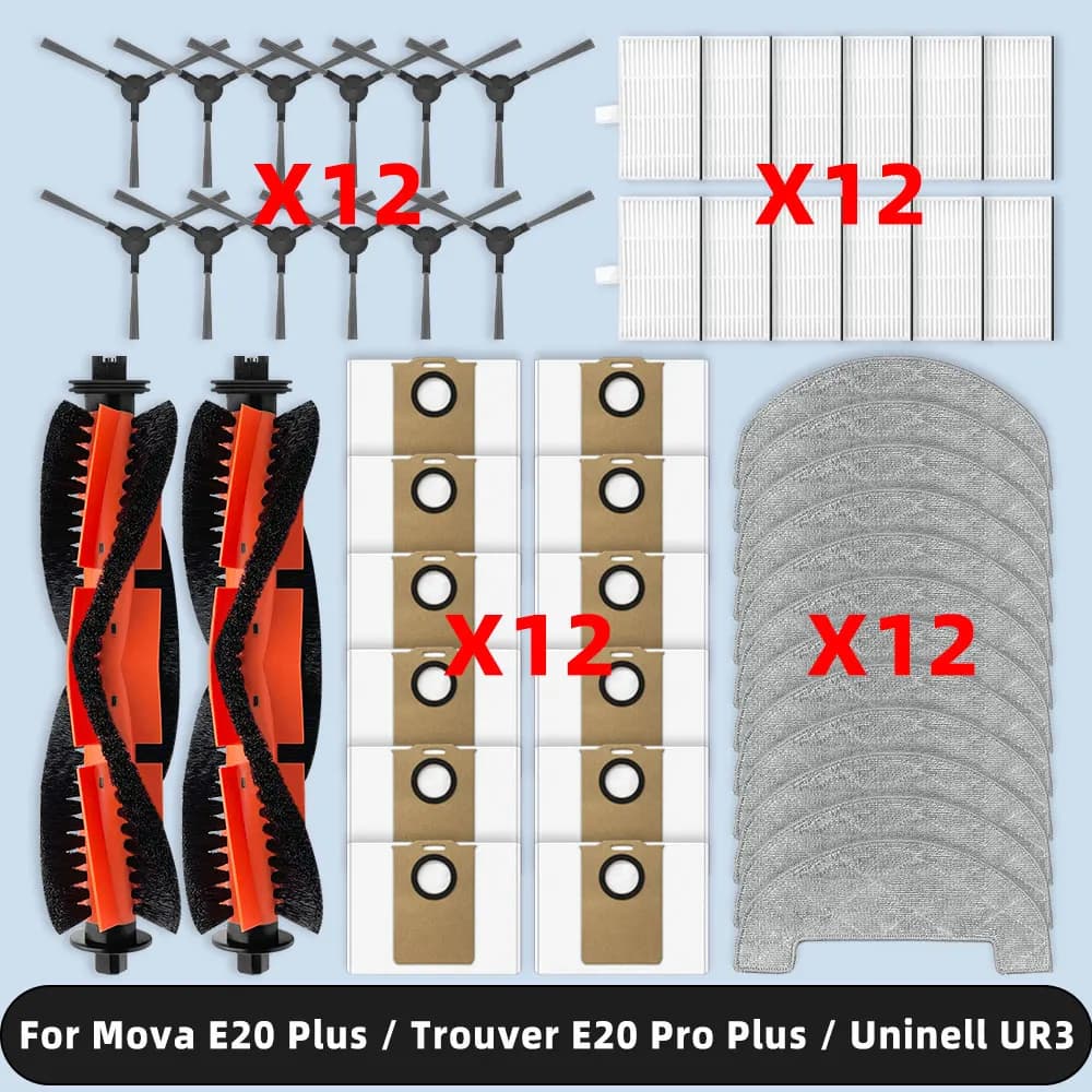 Compatible For ( Dreame Mova E20 Plus / Trouver E20 Pro Plus / Uninell UR3 ) Spare Parts Accessories Brush Filter Mop Dust Bag