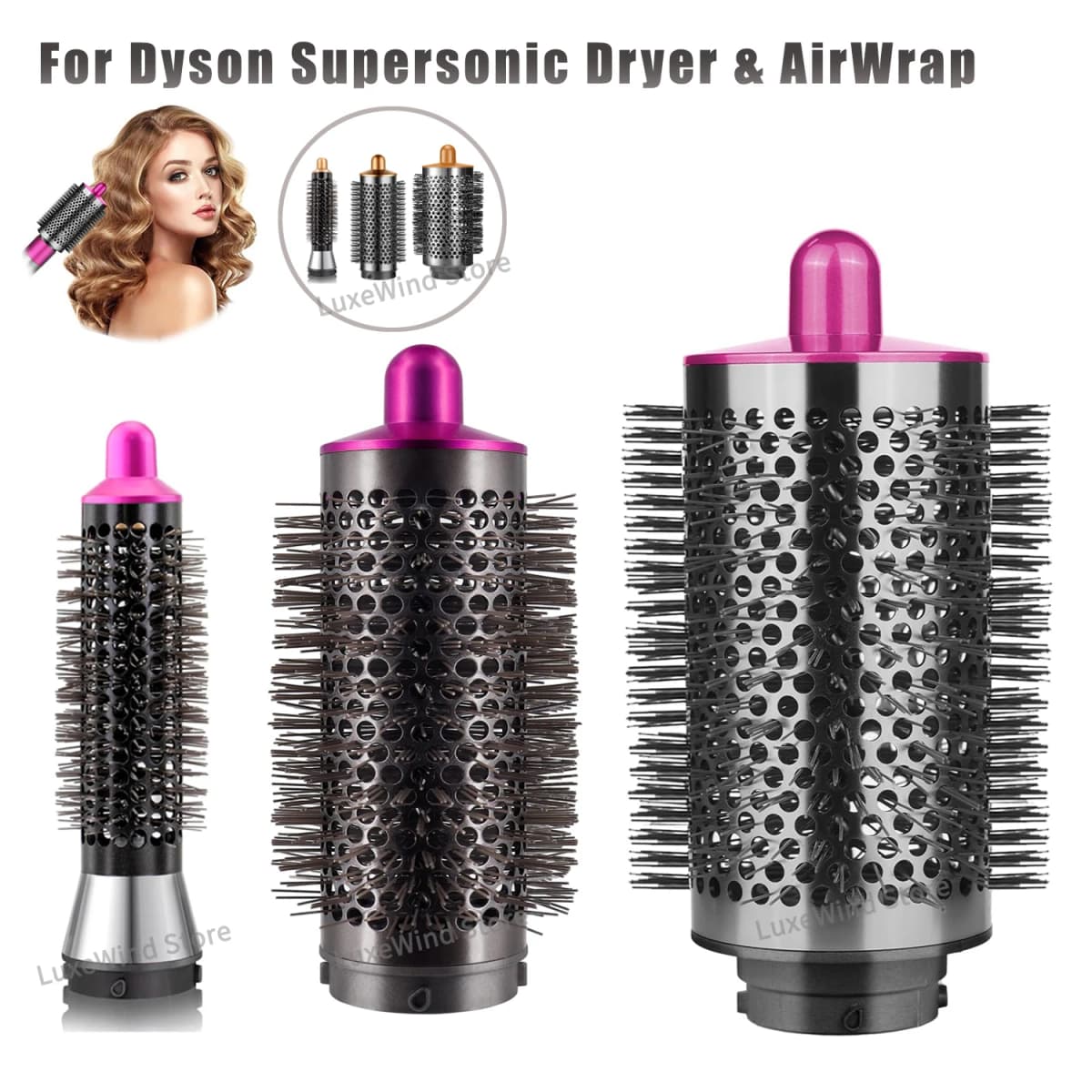 Round Volumizing Brush 20/38/55MM for Dyson for Airwrap HS01/HS05 Volumizer Curling Brush Attachment Rose&Gold Oval Round Brush