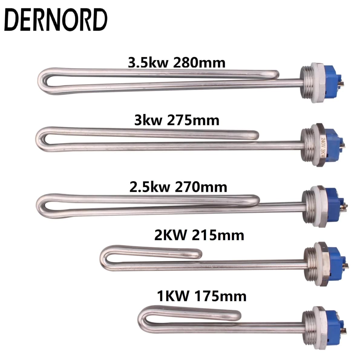 DERNORD Electric Heating Element 1"BSP Foldback Immersion Resistance 240V 1KW 2KW 2.5KW 3KW 3.5KW Tubular Water Heater