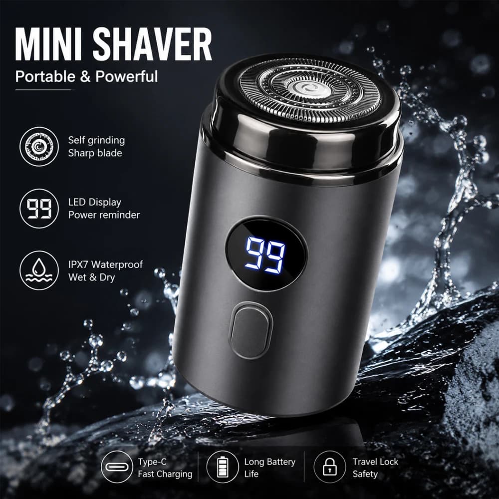Men's Electric Mini Shaver Rechargeable LED Digital Display Dual Use Wet and Dry Home Travel Shaver Car Shaver Electric Shaver