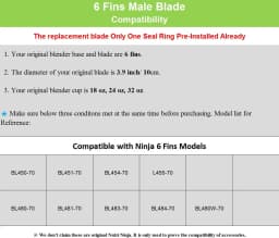 6 Fin Ninja Blender Blade Replacement parts Fit with Nutri Ninja Blender Auto iQ 900W BL450-70, BL451-70, BL454-70, BL455-70 ...