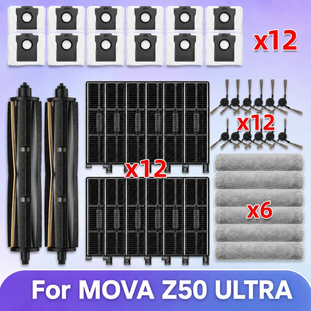 Compatible For ( MOVA Z50 Ultra ) Vacuum Parts Main Roller Side Brush HEPA Filter Dust Bag Accessories