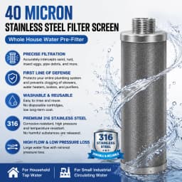 Whole House Well Water Filter for Household, 304 Stainless Steel Pre Filter with High Flow & Backwashing Function
