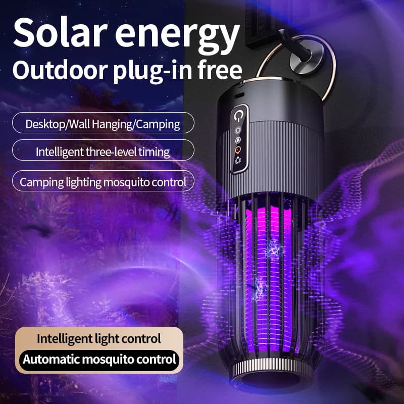 2500V Solar Powered Mosquito Killer Solar Charging Outdoor Camping Mosquito Lamp 3-Level Timing Control Mosquito Terminator