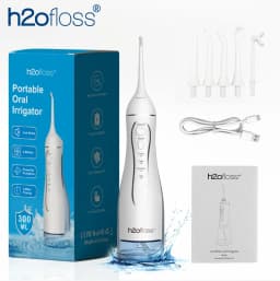 H2ofloss Portable Water Flosser Oral Irrigator 300ML 4 Modes, Curved Angled Tips Reach Back Teeth and Gaps, USB-C Rechargeable