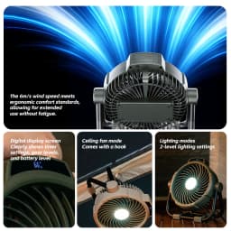 Portable 6 in 1 Outdoor Camping Fan 10000mAh Rechargeable Wireless Tent Ceiling Fan 5 Speed Adjustment Remote Control LED Light