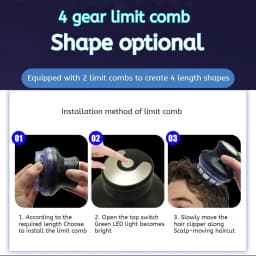 TINSOL Head Automatic Hair Clipper Wireless Round Hair Trimmer with LED Display Adjustable Length 3-12mm DIY Haircut Kit