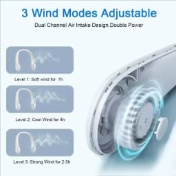 Portable Bladeless Neck Fan 5000mAh Rechargeable Personal Cooling Fan 5-Speed Quiet Wearable Fan for Travel Sports Outdoor