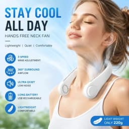 Portable Bladeless Neck Fan 5000mAh Rechargeable Personal Cooling Fan 5-Speed Quiet Wearable Fan for Travel Sports Outdoor