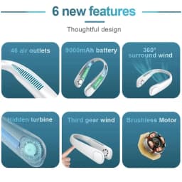 Portable Bladeless Neck Fan 5000mAh Rechargeable Personal Cooling Fan 5-Speed Quiet Wearable Fan for Travel Sports Outdoor