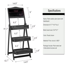 Free Standing Pavement Chalkboard Display Blackboard with 3-tier Plant Shelves Flower Rack for Outdoor Garden Advertisements