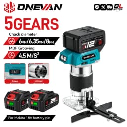 ONEVAN Brushless Electric Hand Trimmer 1600W 5 Speeds Cordless Wood Router Woodworking Engraving Slotting for 21V 18V Battery