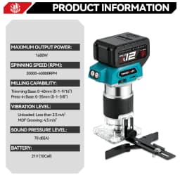 ONEVAN Brushless Electric Hand Trimmer 1600W 5 Speeds Cordless Wood Router Woodworking Engraving Slotting for 21V 18V Battery