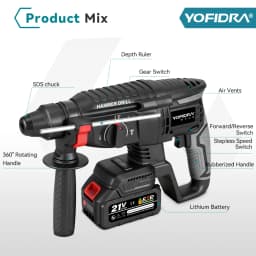 YOFIDRA 26mm Brushless Electric Hammer Electric Pick Impact Drill Multi-function Cordless Rotary Tool For Makita Battery Pin