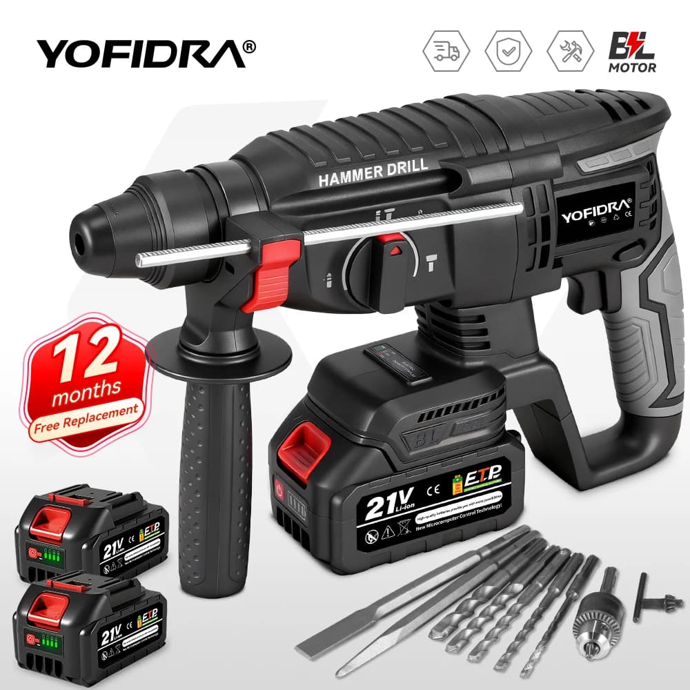 YOFIDRA 26mm Brushless Electric Hammer Electric Pick Impact Drill Multi-function Cordless Rotary Tool For Makita Battery Pin