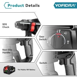 YOFIDRA 26mm Brushless Electric Hammer Electric Pick Impact Drill Multi-function Cordless Rotary Tool For Makita Battery Pin