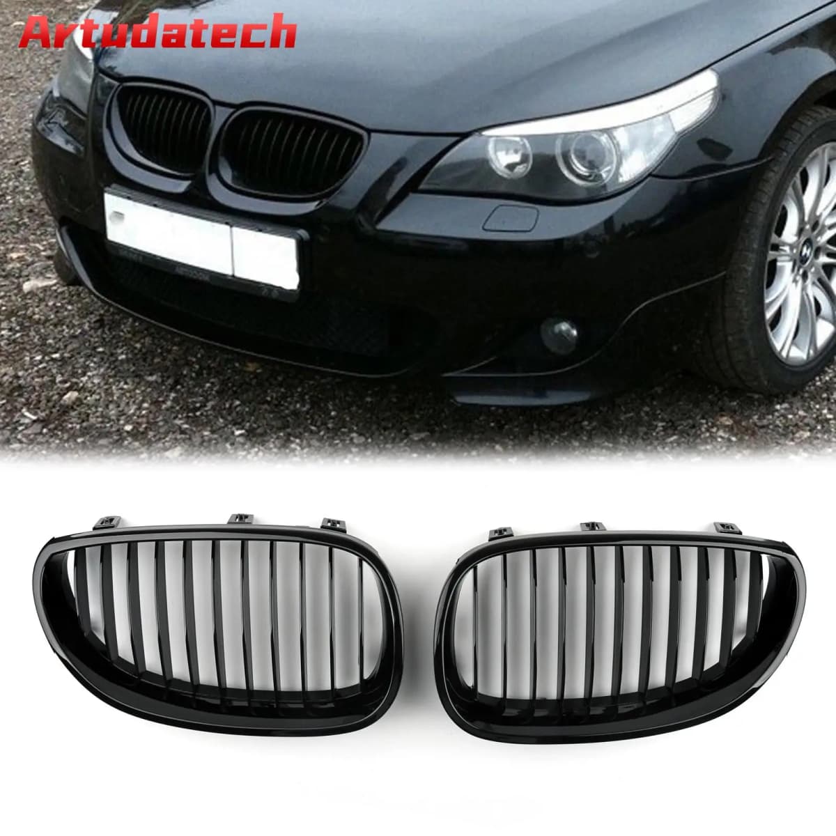 Artudatech Front Replacement Gloss Black Kidney Grille For BMW E60 E61 5 Series 2003-2010