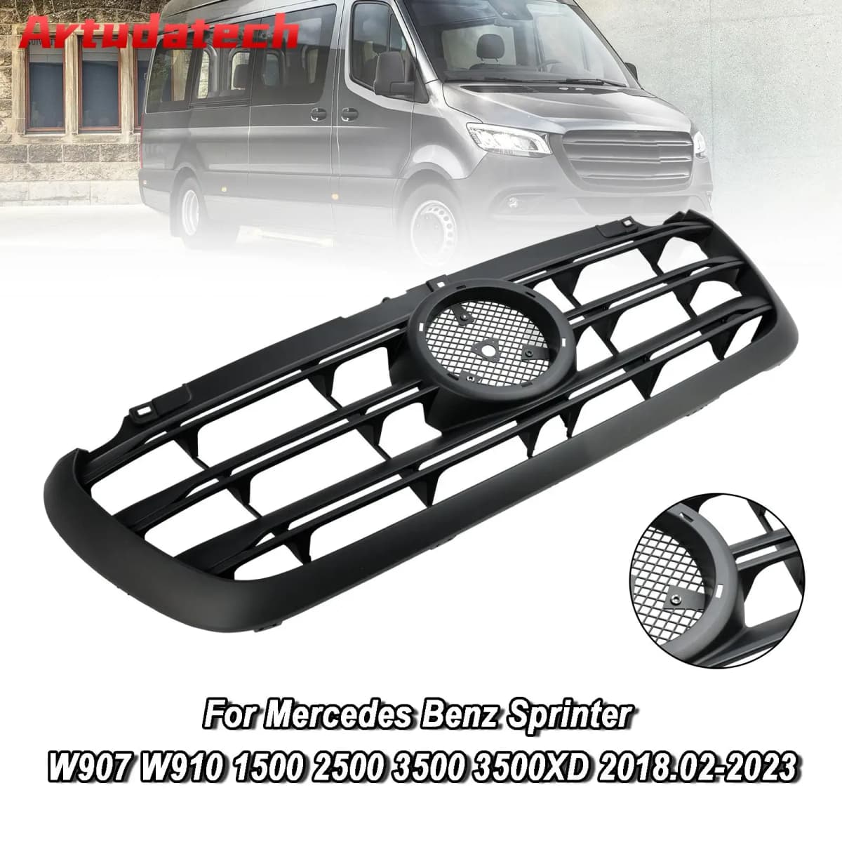 Artudatech Front Bumper Grille Grill Fit for Mercedes Sprinter 1500 2500 3500 W907 2019-22