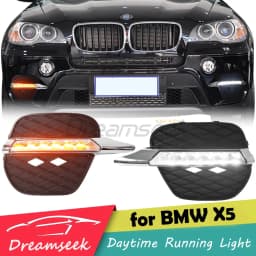 LED DRL Daytime Running Light For BMW X5 LCI SUV E70 2011 2012 2013 Fog Lamp W/ Turn Signal Indicator Front Bumper Head Daylight