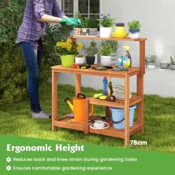 Garden Potting Bench Table Planting Workstation w/Storage-Natural
