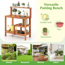 Garden Potting Bench Table Planting Workstation w/Storage-Natural
