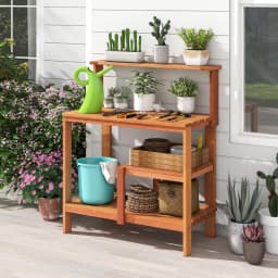 Garden Potting Bench Table Planting Workstation w/Storage-Natural