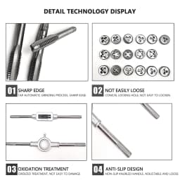 Professional 40Pcs Metric Tap and Die Set M3 - M12 Nut Bolt Screw Thread Steel Pitch Gauge Repair Tool with Black Case