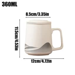 Tea Cup With Infuser And Lid 360ml Tea Steeper Cup Matte Ceramic Hand-Painted Black Glaze Filter Tea Kettle For Men Women Tea