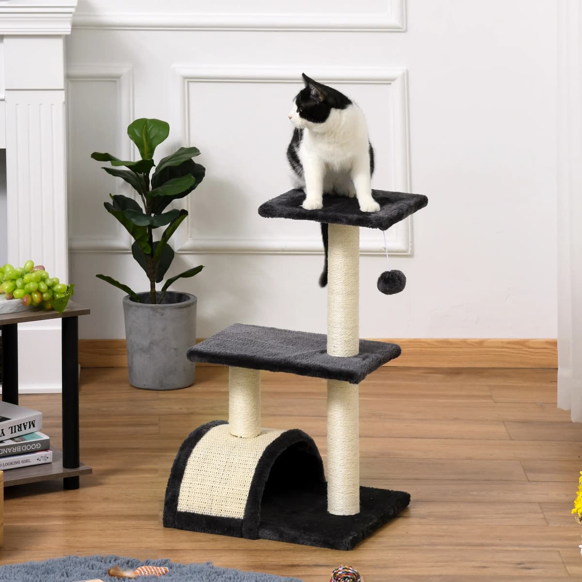 PawHut Cat Tree Tower, 72cm Climbing Activity Centre with Sisal Scratching Post, Pad, Hanging Ball, Toy