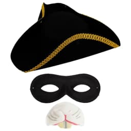Childs Highway Costume Accessory Set - Black Tricorn Hat, Black Eye Mask and Rabbit Nose - Kids World Book Day Book Day Costume