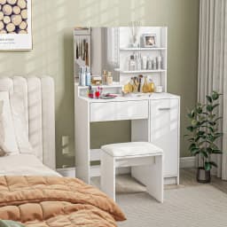 HOMCOM Dressing Table with Mirror and Stool, Makeup Desk for Bedroom, White