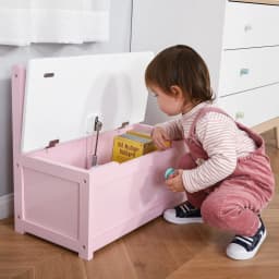 HOMCOM 2 In 1 Wooden Toy Box, Kids Seat Bench Storage Chest Cabinet Organiser w/ Safety Pneumatic Rod, 60 x 30 x 50cm