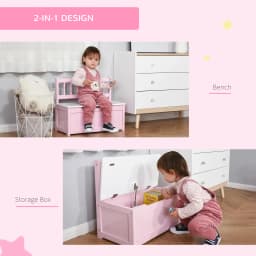 HOMCOM 2 In 1 Wooden Toy Box, Kids Seat Bench Storage Chest Cabinet Organiser w/ Safety Pneumatic Rod, 60 x 30 x 50cm