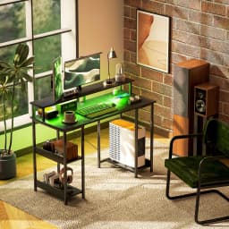 HOMCOM Computer Desk Reversible Home Office Desk with Storage Black
