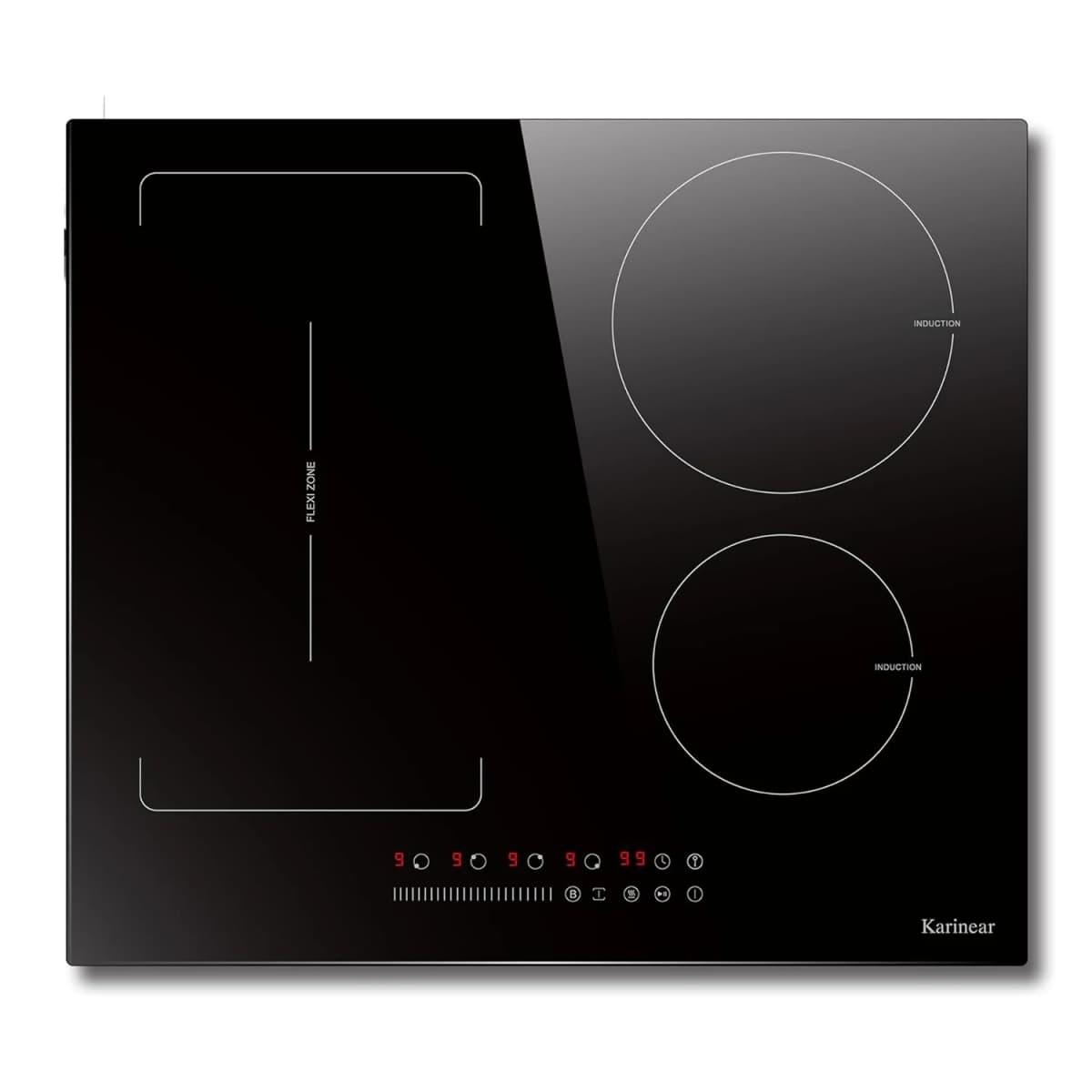 Karinear 4-Burner Induction Hob, 60cm Induction Hob Electric 3500W, Flex Zone, Plug-in Hob, 9 Power, Booster, Timer, 220V Plug