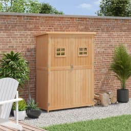Wooden Garden Shed Tool Storage Cabinet Organizer Double Door Shelf 5ft 2 Colors
