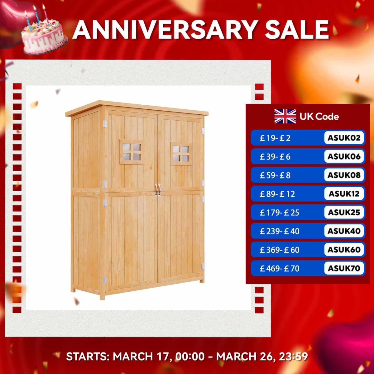 Wooden Garden Shed Tool Storage Cabinet Organizer Double Door Shelf 5ft 2 Colors