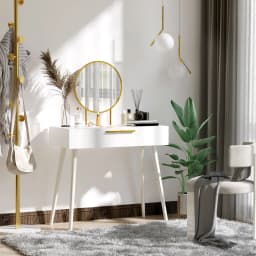 HOMCOM Modern Dressing Table w/ 2 Drawers Round Mirror for Bedroom White