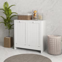 kleankin Tilt-out Laundry Storage Cabinet with 2 Compartment Hampers, White
