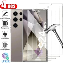 4PCS Full Cover Tempered Glass For Samsung Galaxy S24 Ultra S24 Plus Fingerprint Screen Protector S25Ultra Protective HD Glass