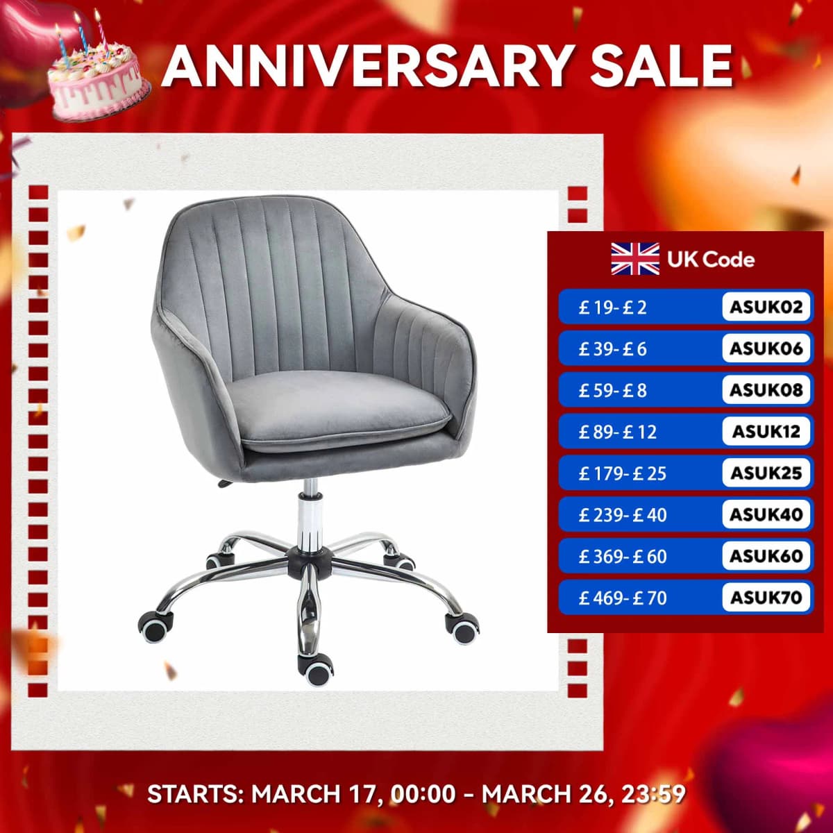HOMCOM Office Chair, Swivel Desk Chair w/ Adjustable Height, Pink