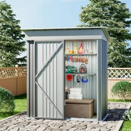 【Breeins】3 X 5 FT Outdoor Metal Storage Shed with Floor Frame Base, Galvanized Steel Garden Shed with 4 Ventilation Openings