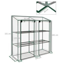 3 Tier Mini Greenhouse Portable Green House W/ Roll-Up Doors, 151H X 143Wcm
